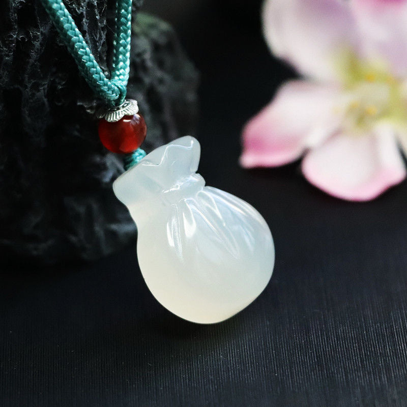 Sacred Money Bag White Chalcedony Sterling Silver Pendant