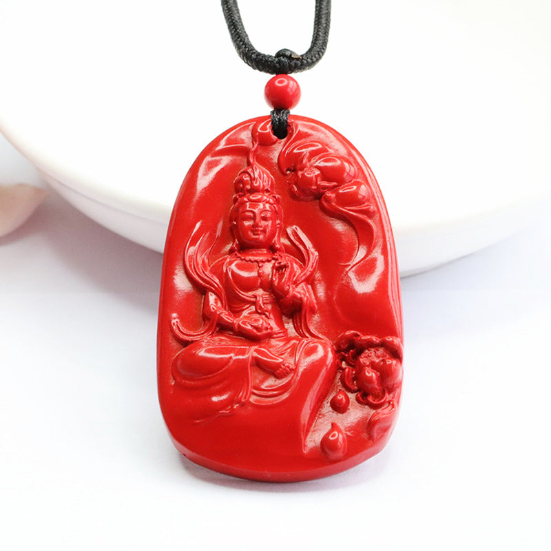 Red Sand Guanyin Cinnabar Pendant crafted in Sterling Silver