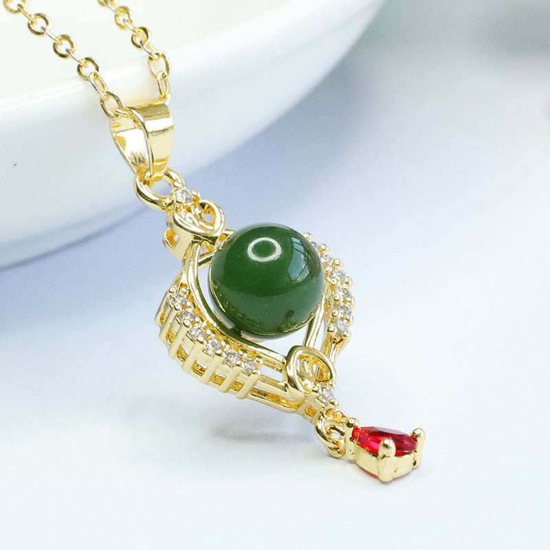 Luxurious Water Drop Tassel Jade Pendant with Zircon and Jasper