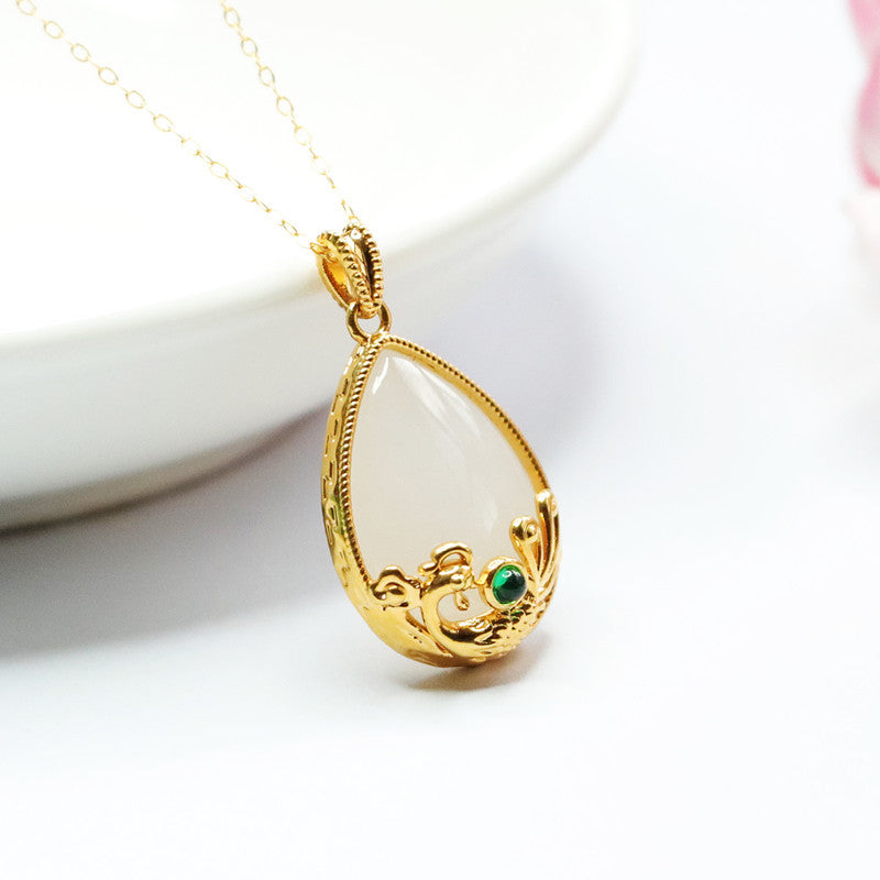 White Jade Phoenix Water Drop Necklace