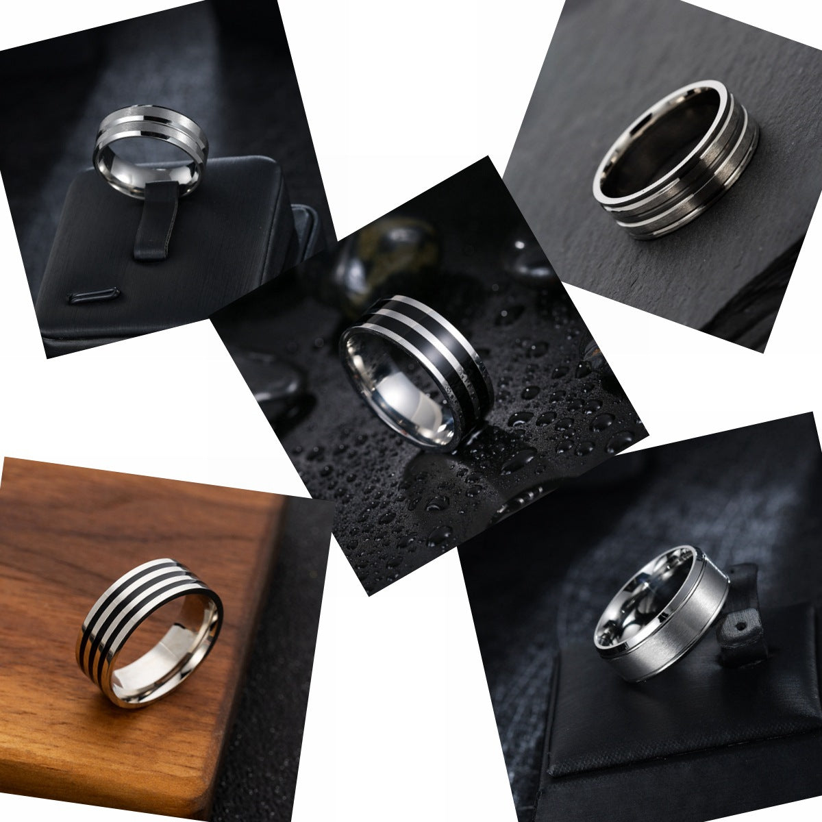 Hisonic Stainless Steel Ring Set for Men - Five Piece Silver Set