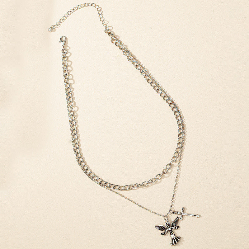 Trendy Korean Style Double Cross Pendant Necklace - Vienna Verve Collection