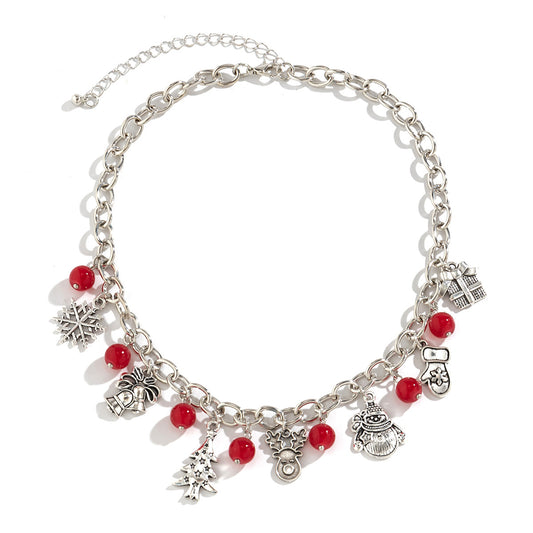 Christmas Bell Pendant Necklace with Red Beads - Vienna Verve Collection