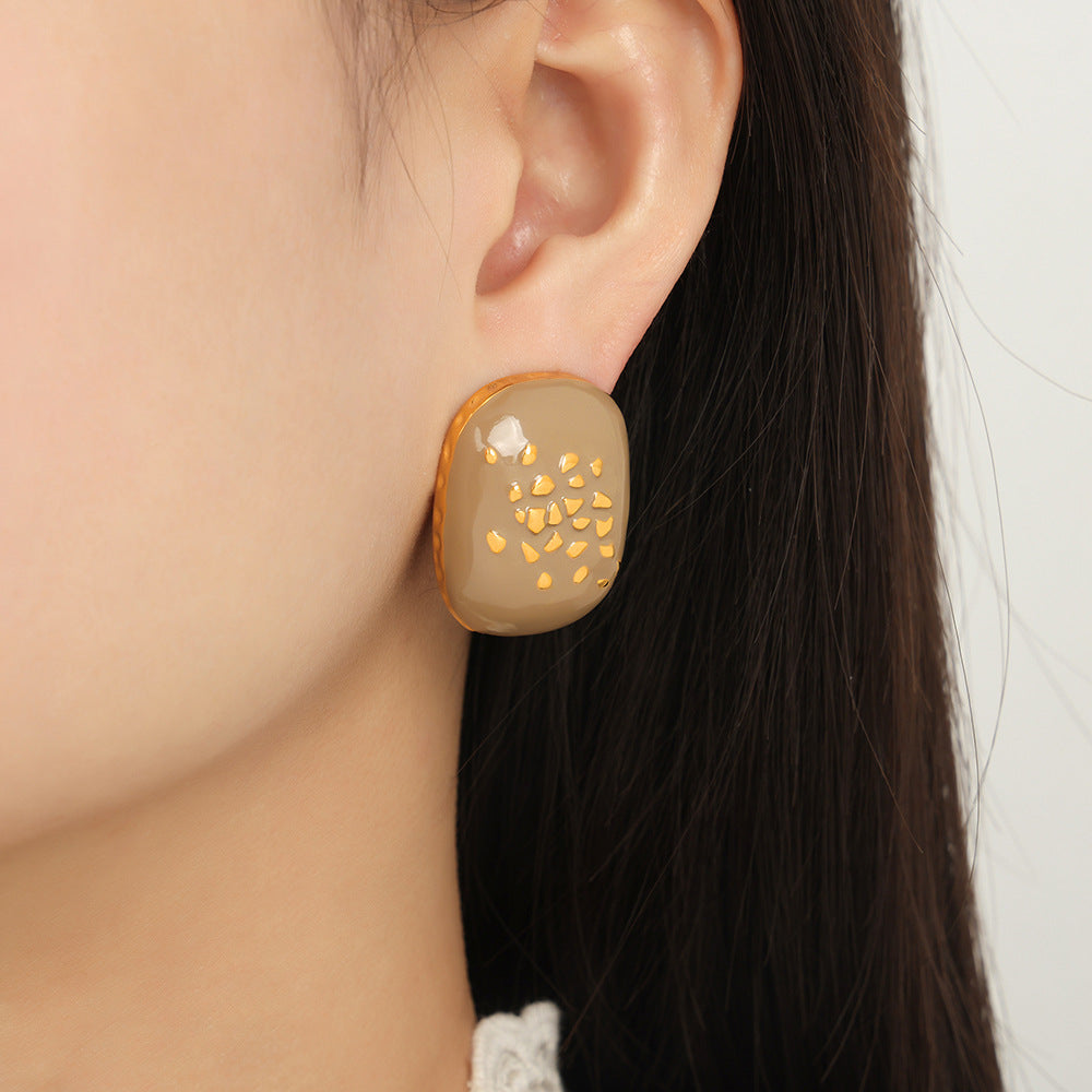 Golden Enamel Geometric Stud Earrings - Planderful Everyday Genie Collection