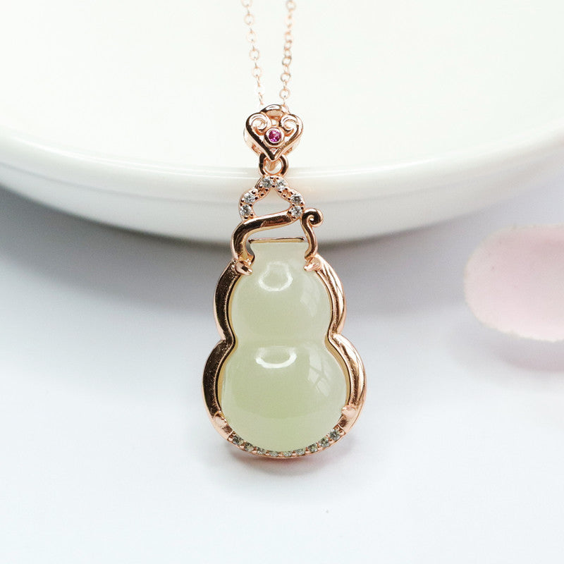 Gourd Jade Necklace with Sterling Silver and Hetian Jade