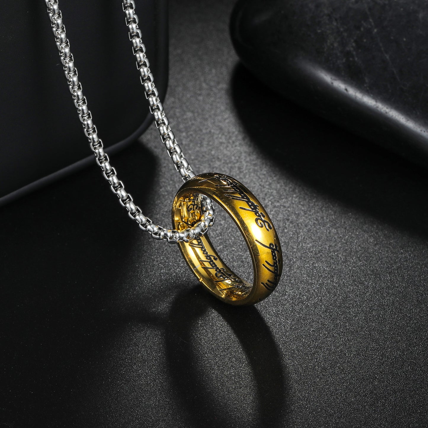 Titanium Steel Lord of the Rings Pendant Necklace for Men