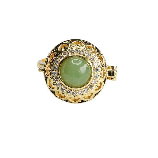 Round Hetian Jade and Jasper Sterling Silver Adjustable Finger Ring