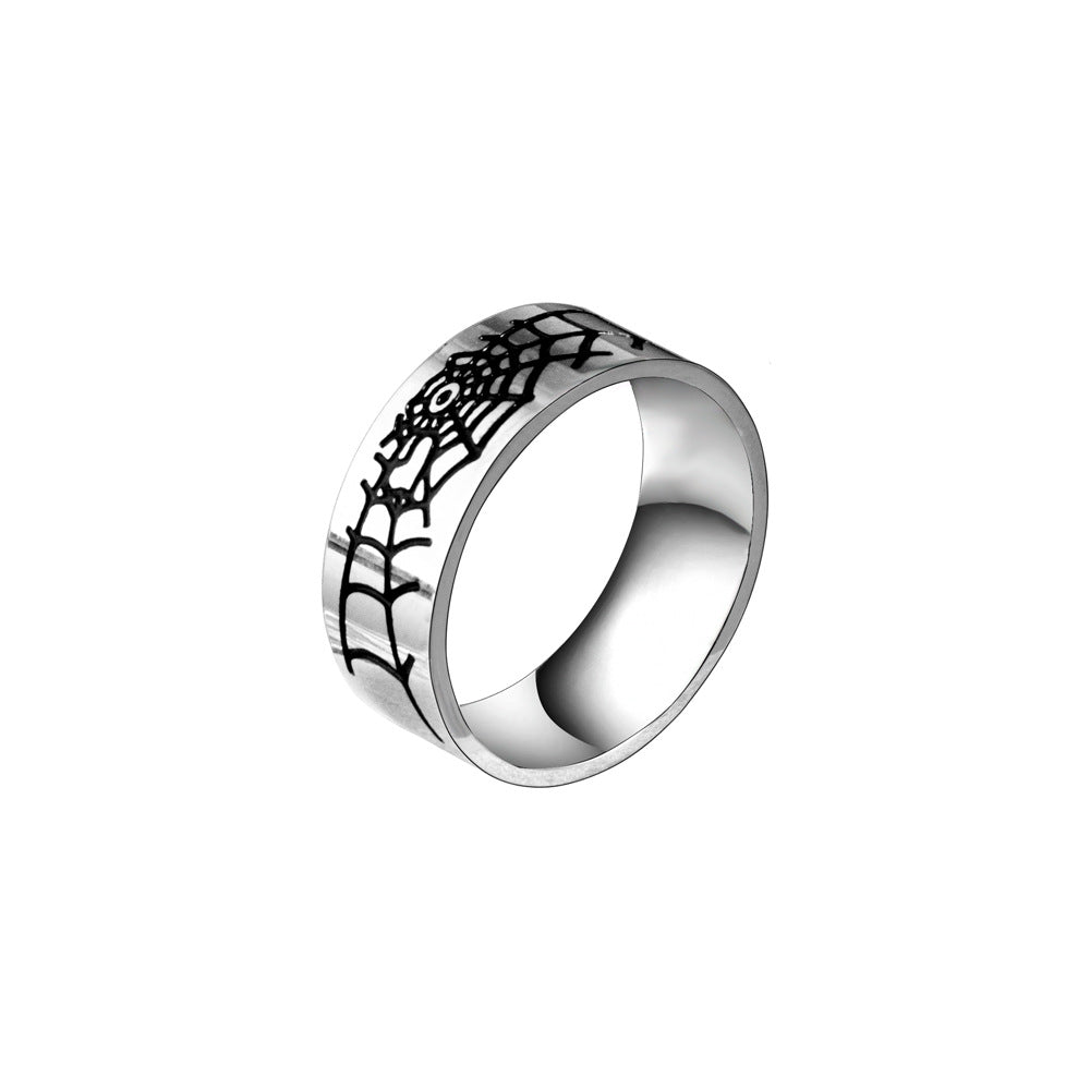 Stylish Titanium Steel Spider Web Ring for Men - Trendy Hip-Hop Accessory