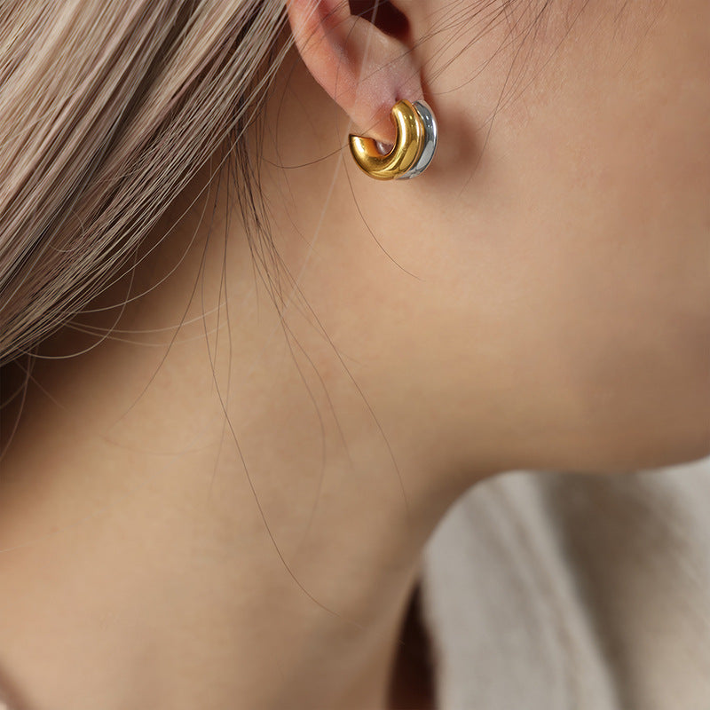 Golden Geometric Double-Layer Earrings - Stylish Women's Jewelry