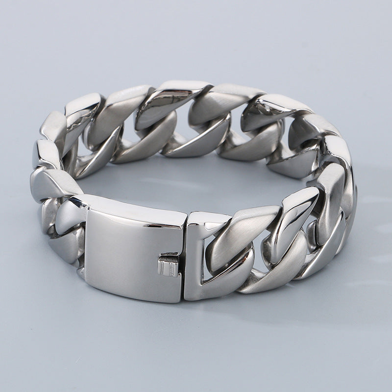 Trendy High-Texture Polished Titanium Steel Cuban Chain Bracelet for Men