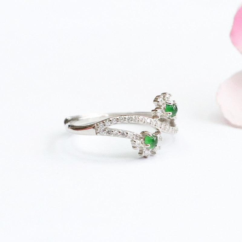 Green Jadeite Adjustable Sterling Silver Ring