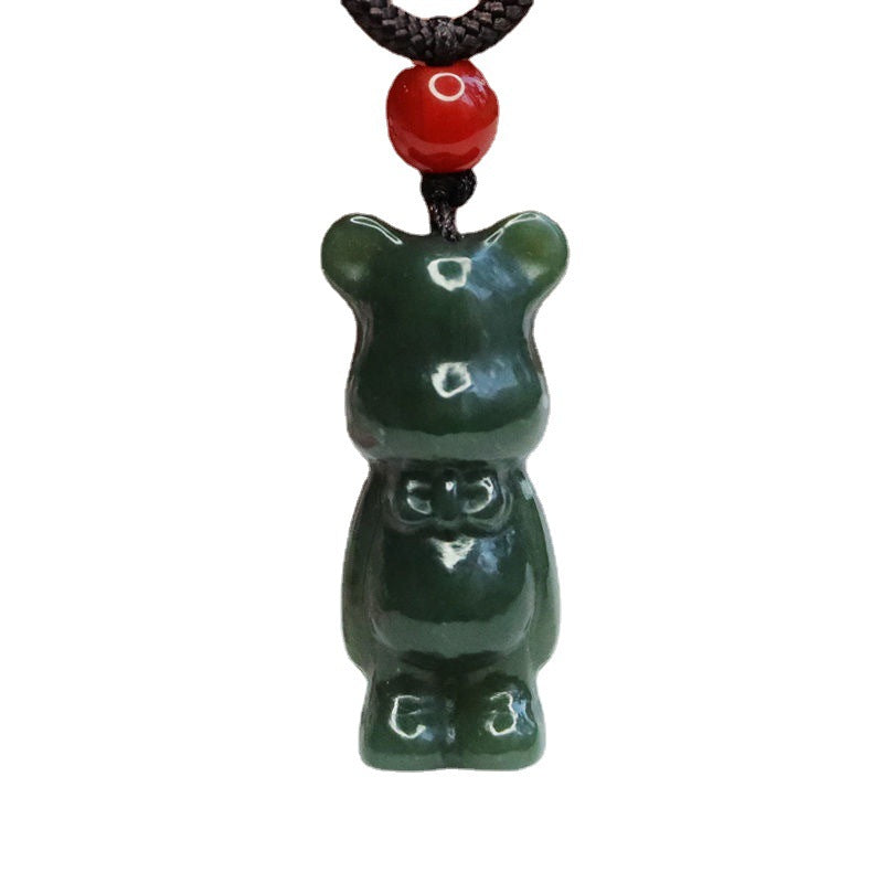 Natural Hetian Jade Bear Pendant - Blackish Green