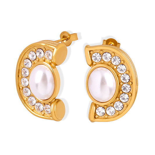 Elegant Diamond-Embellished 18K Gold Plated Geometric Earrings