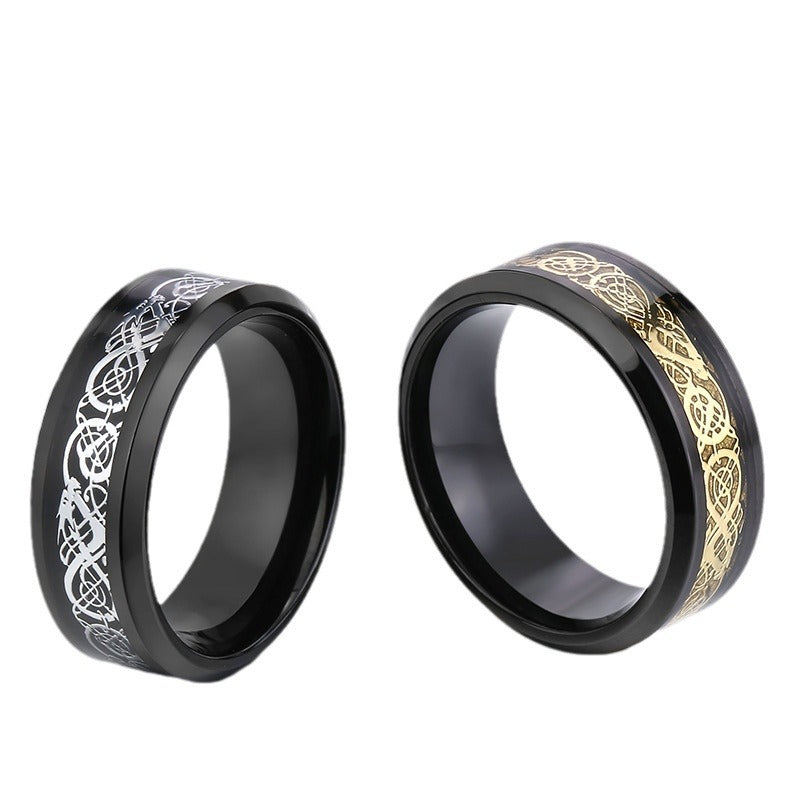 Korean Stainless Steel Men's Ring with Gold-Inlaid Electric Black Design - Bold Personalized Jewelry for Him