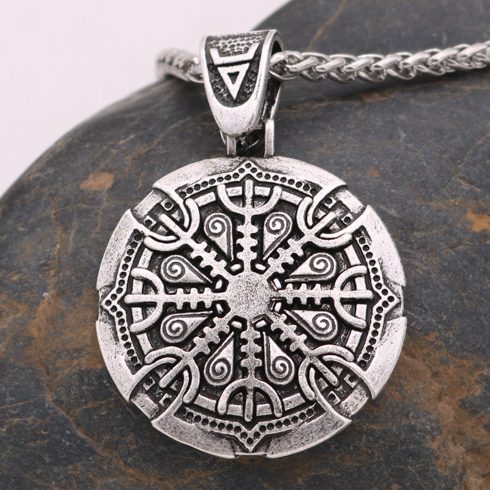 Viking Odin Logo Necklace with Snowflake Buckle - Men's Compass Pendant