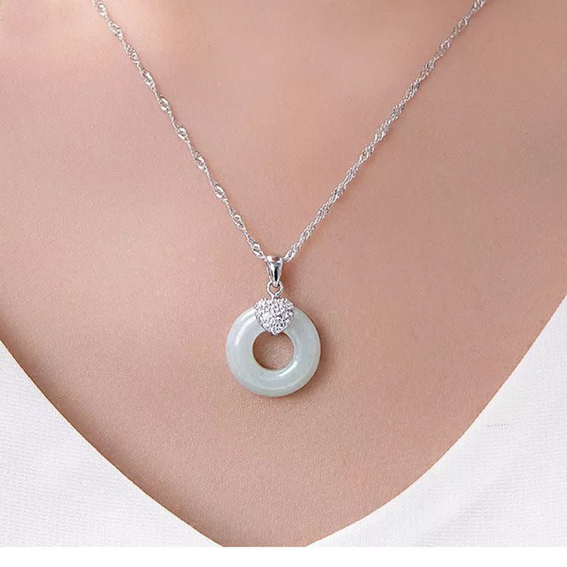 Jade Zircon Love Necklace with Sterling Silver Pendant by Planderful Collection