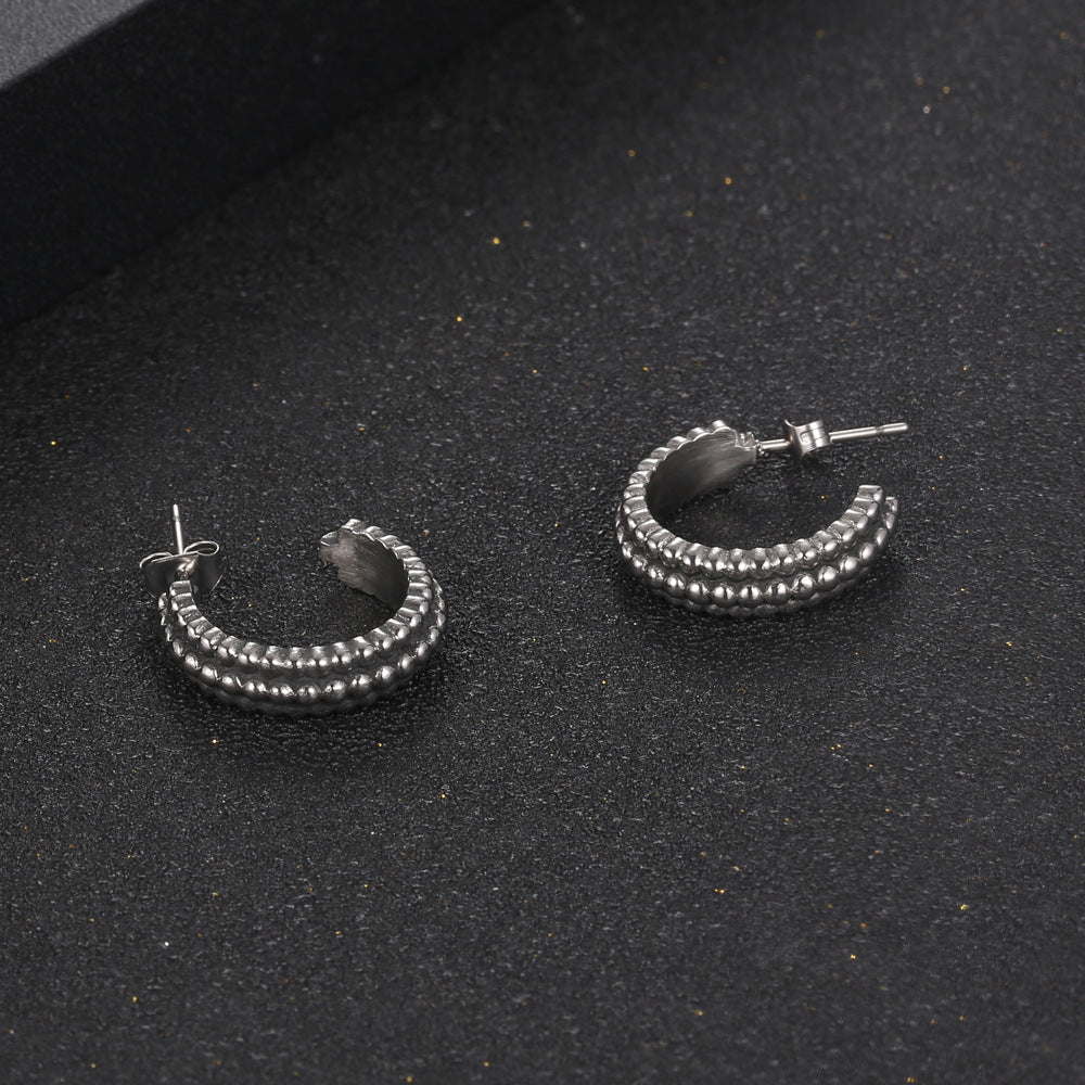 Charming C-Shaped Polka Dot Titanium Steel Stud Earrings for Women - Inspired by Japanese and Korean Aesthetics