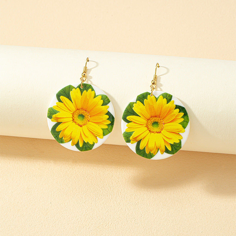 Sunflower Embossed Earrings with Exaggerated Floral Design