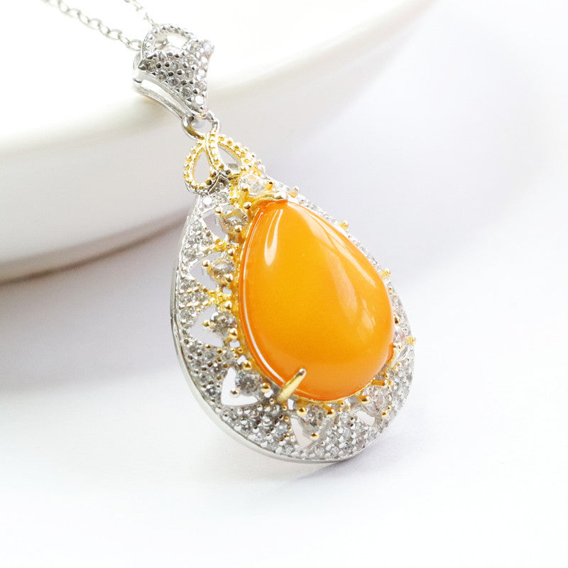 Sterling Silver Fortune's Favor Necklace with Beeswax Amber Pendant