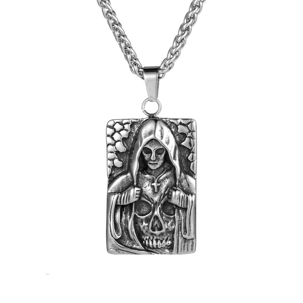 Customizable Titanium Steel Hip Hop Skull Reaper Pendant for Men, Cross Necklace