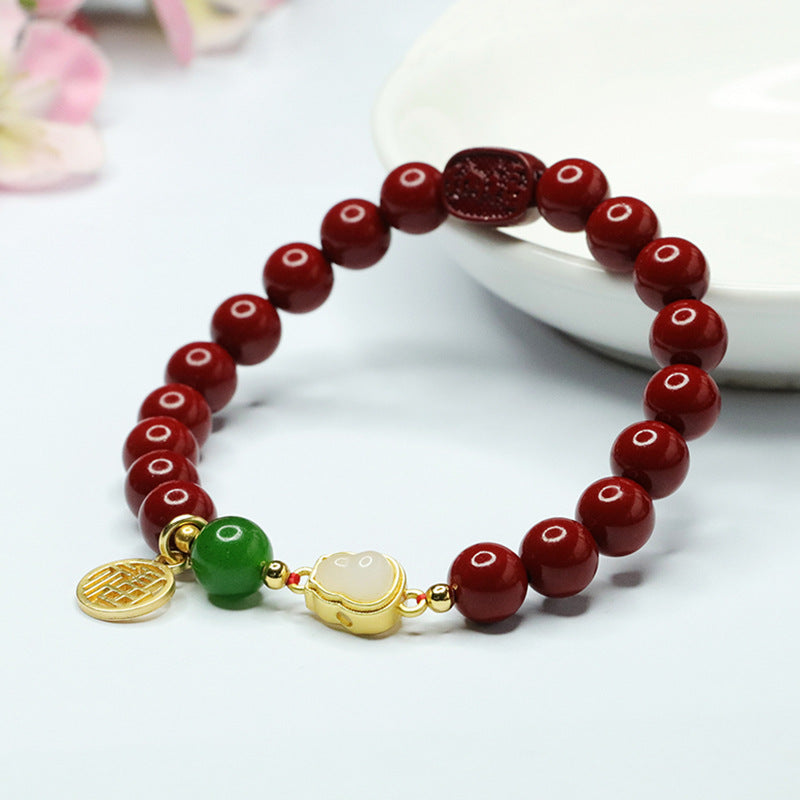 Cinnabar and Jade Sterling Silver Bracelet from Fortune's Favor Collection