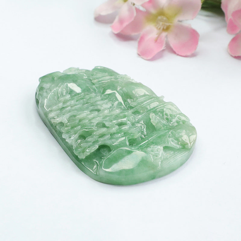 Myanmar Jade Sterling Silver Landscape Pendant by Planderful Fortune's Favor Collection