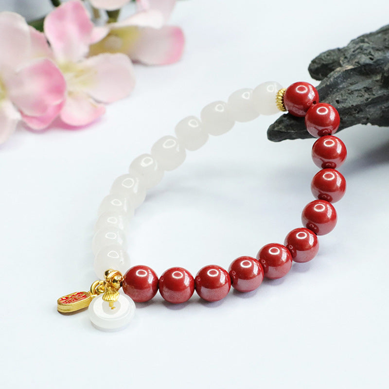 Cinnabar and Jade Sterling Silver Bracelet