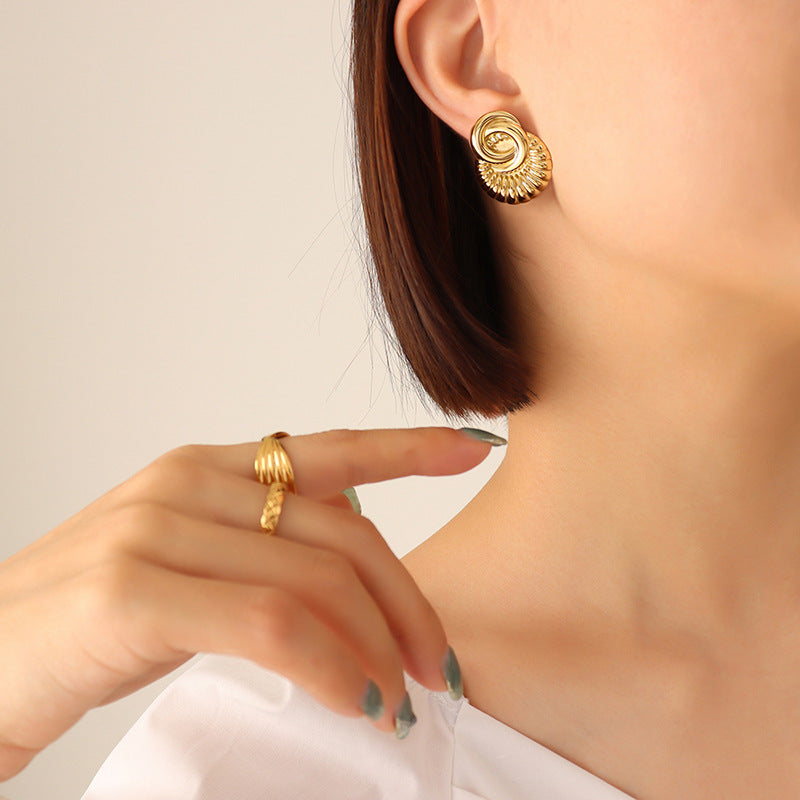 Exquisite Relief Earrings in Titanium Steel Plated with 18K Gold