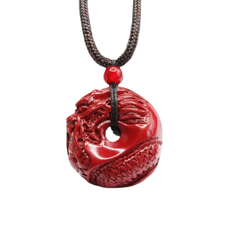 Guardian Dragon Vermilion Sand Pendant with Cinnabar Stone and Ping An Buckle