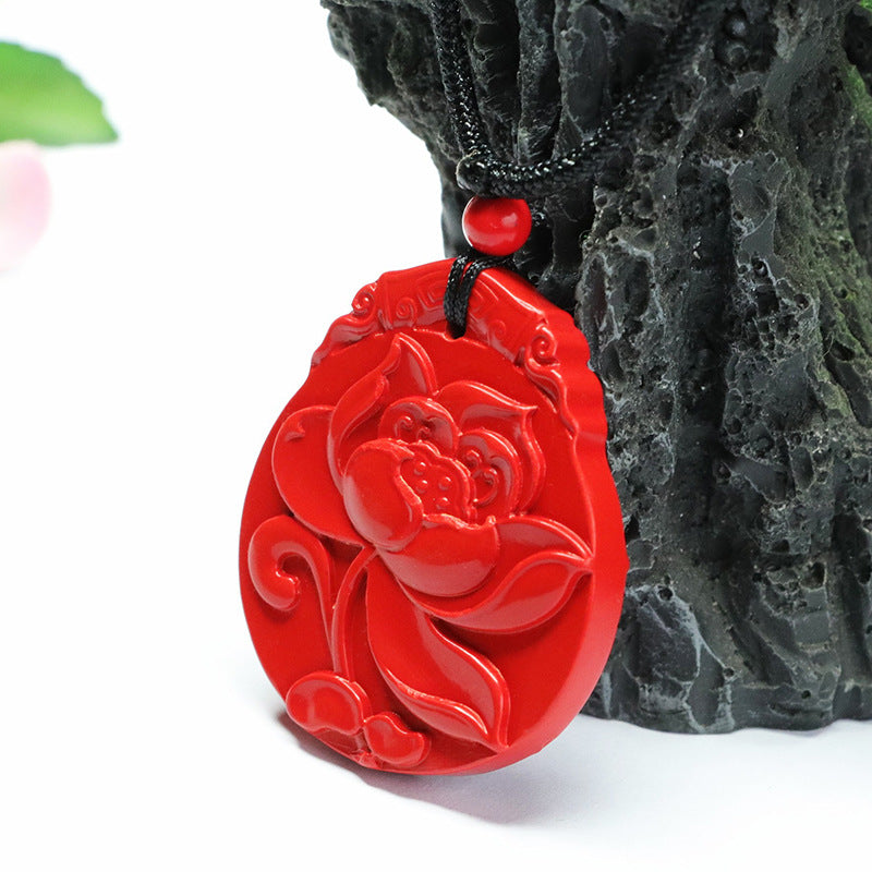 Red Sand Lotus Cinnabar Sterling Silver Pendant