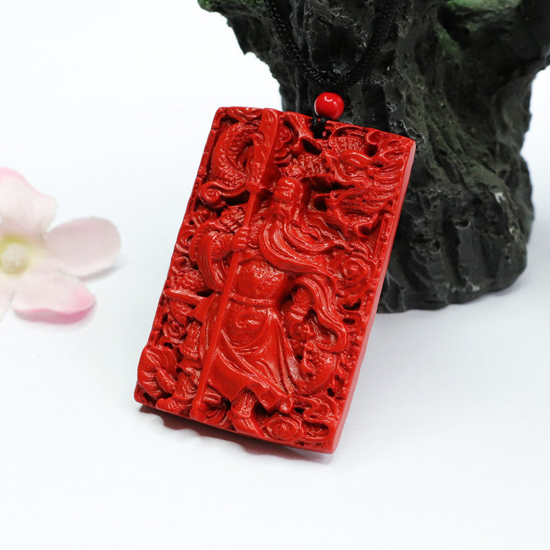 Guan Yu and Dragon Sterling Silver Cinnabar Pendant by Planderful