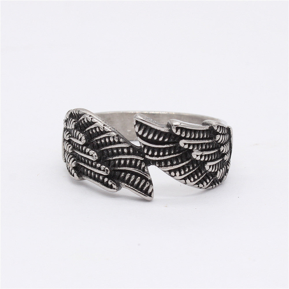 Everyday Genie Titanium Steel Angel Wings Feather Rings for Men and Women