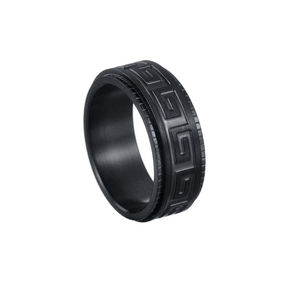 Bold Matte Black Titanium Steel Men's Rotating Stress Relief Ring