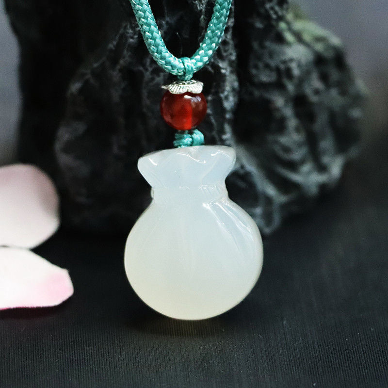 Sacred Money Bag White Chalcedony Sterling Silver Pendant