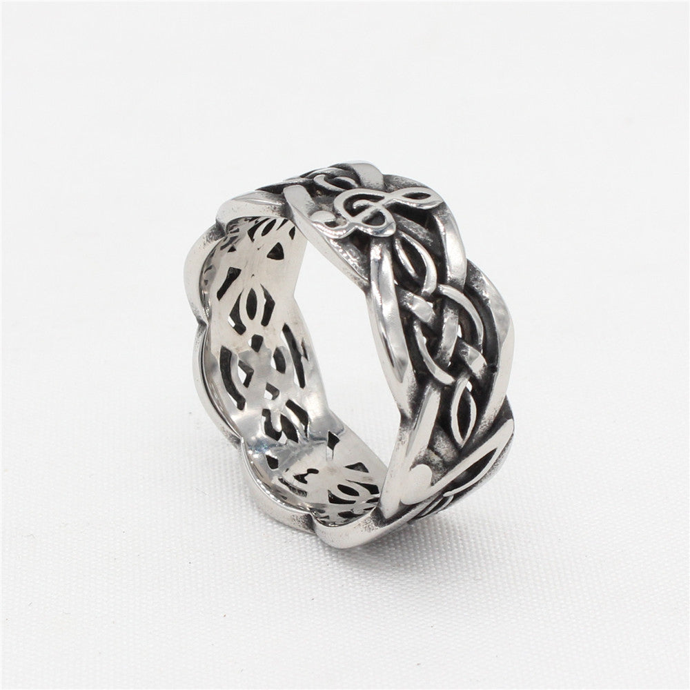 Personalized Retro Viking Music Note Titanium Steel Ring for Men - European & American Style