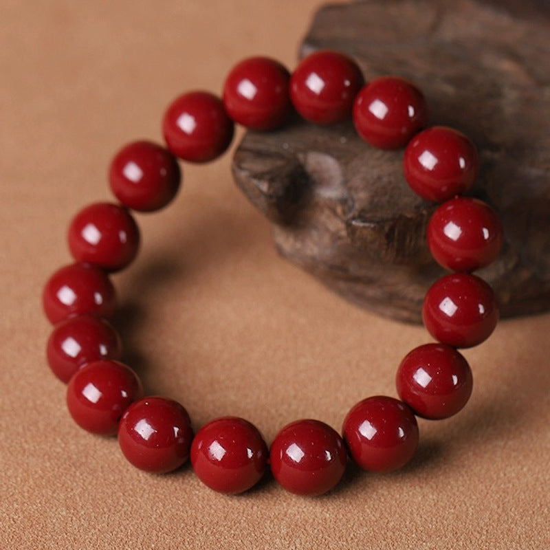 Purple Gold Sand Round Bead Bracelet with Cinnabar Stone