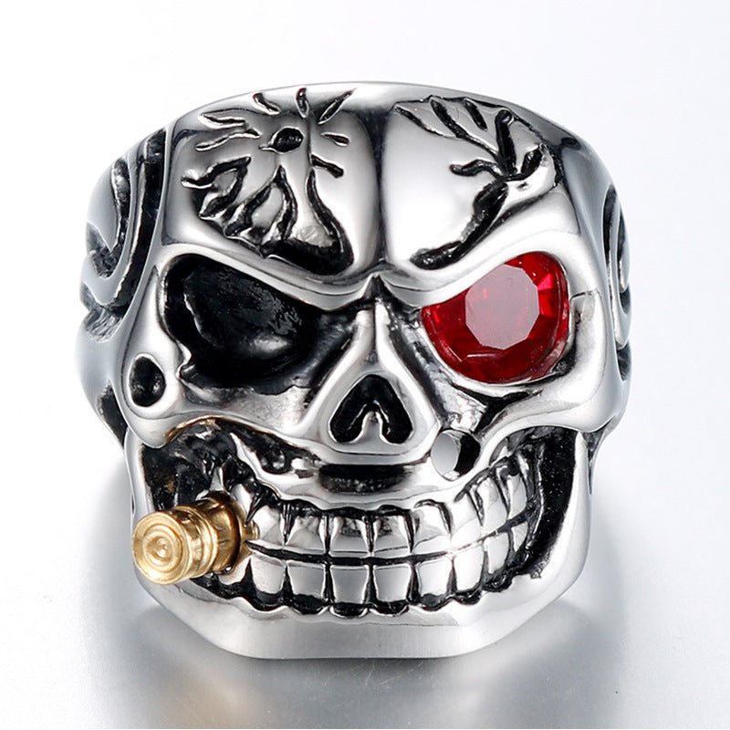 Punk-Inspired Zircon Skull Titanium Steel Ring for Men - Personalized Statement Jewelry