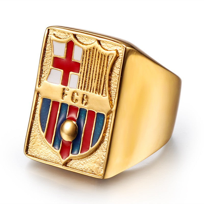 FCB Titanium Steel Ring for Men - Barcelona Football Club Logo Jewelry