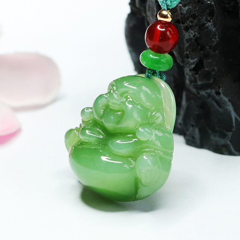 Buddha Pendant in Apple Green Jade with Sterling Silver Material