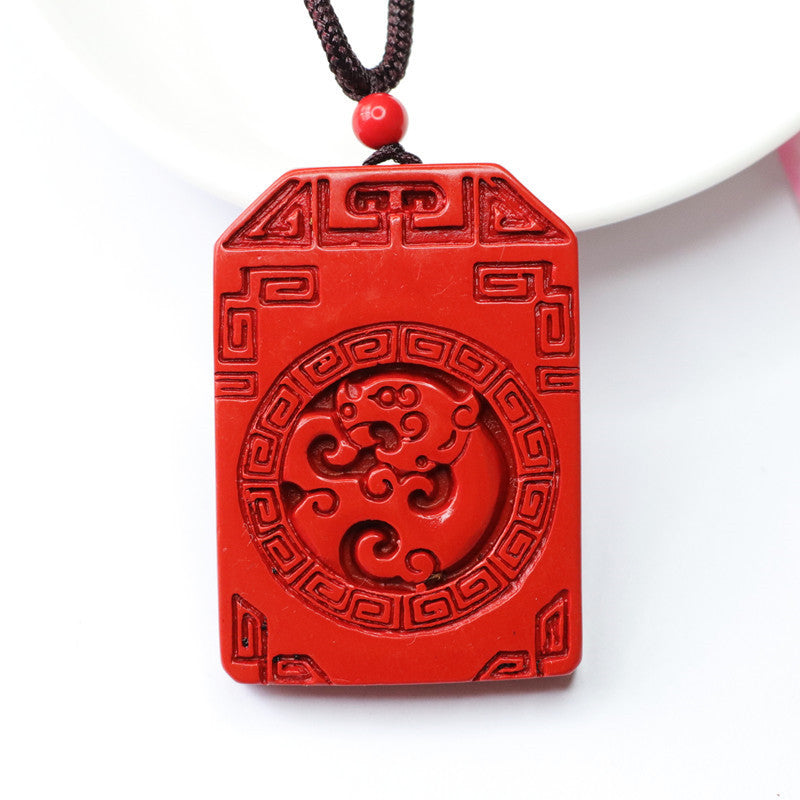 Dragon Brand Cinnabar Pendant with Vermilion Sand Antique Aesthetic