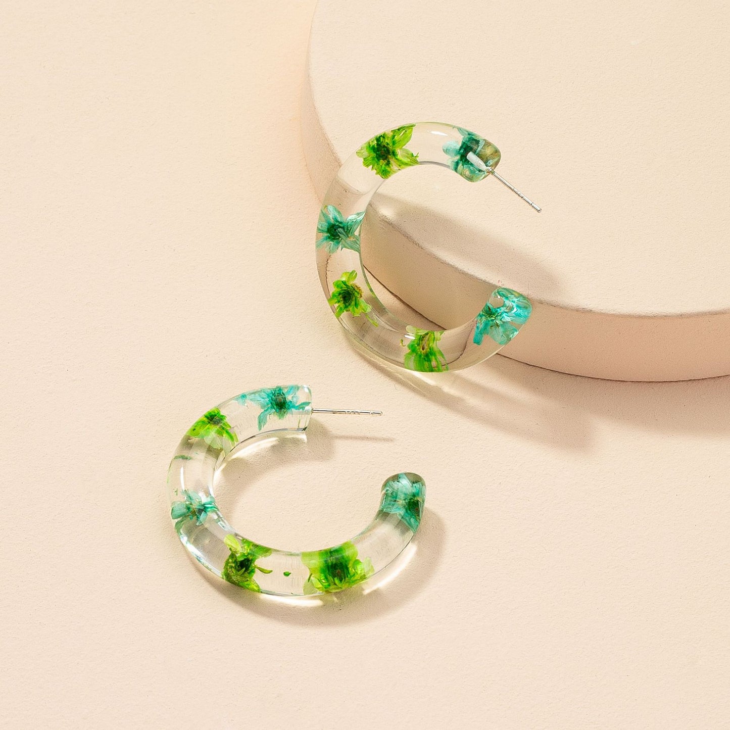 Candy Green Resin Flower Earrings - Vienna Verve Collection