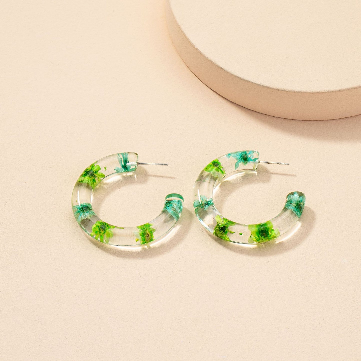 Candy Green Resin Flower Earrings - Vienna Verve Collection