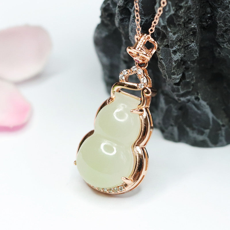 Gourd Jade Necklace with Sterling Silver and Hetian Jade