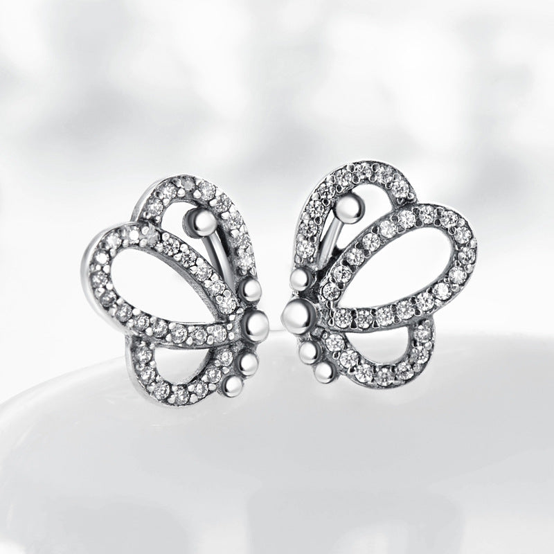 Exquisite S925 Sterling Silver Butterfly Stud Earrings for Women