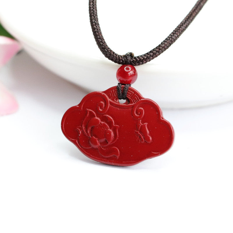 Cinnabar Pendant Auspicious Butterfly Lotus Ruyi Pendant Jewelry