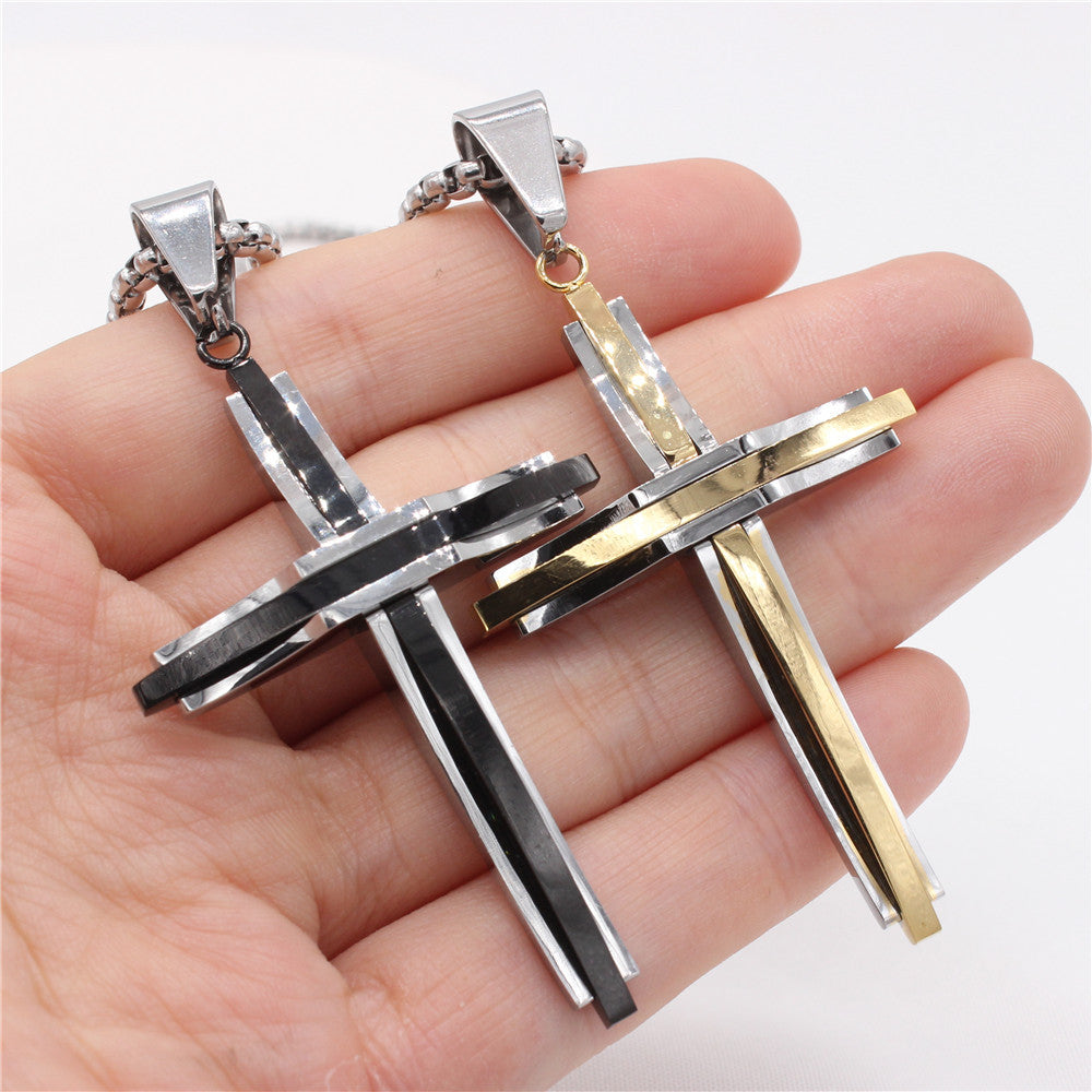 Two Tones Latin Cross Titanium Steel Pendant for Men