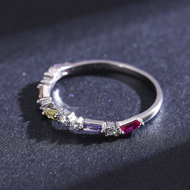 Everyday Genie Sterling Silver Rainbow Zircon Ring in Sizes 5-10