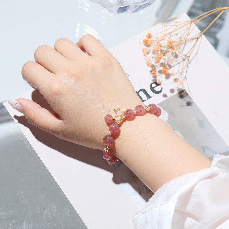 Sparkling Starlight Strawberry Crystal Bracelet Handpiece for Women - Forest Series