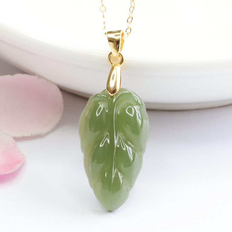 Leaf Jade Necklace with Sterling Silver Pendant