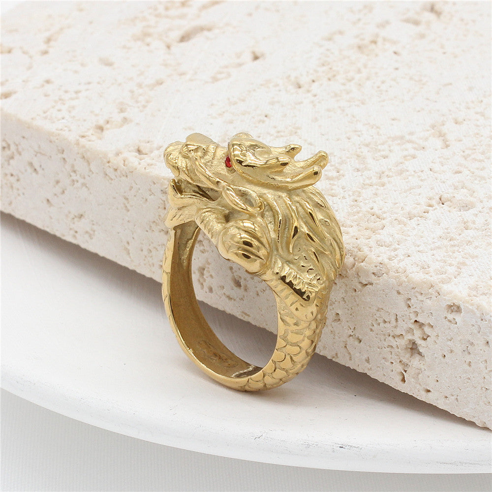 Retro Chinese Dragon Titanium Steel Men's Ring